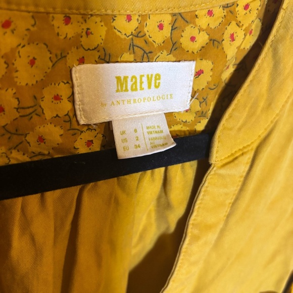 Maeve Anthropology Marlie Bohemian Yellow Button-Down Long sleeve Dress 2 - Picture 4 of 8